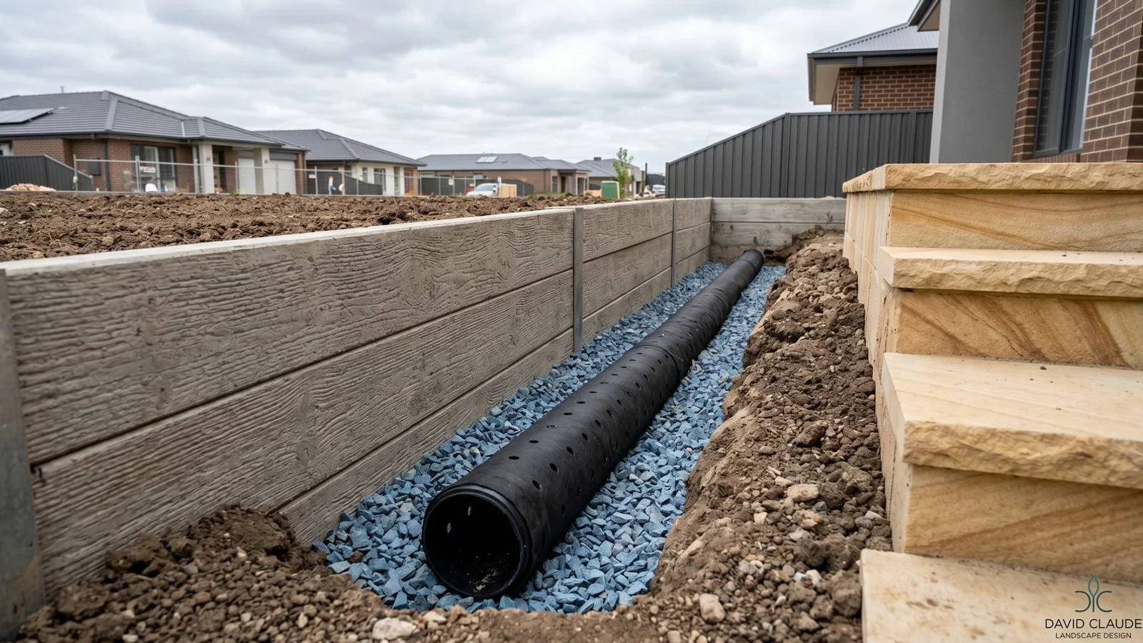 Ag-line drainage behind retaining wall with gravel backfill