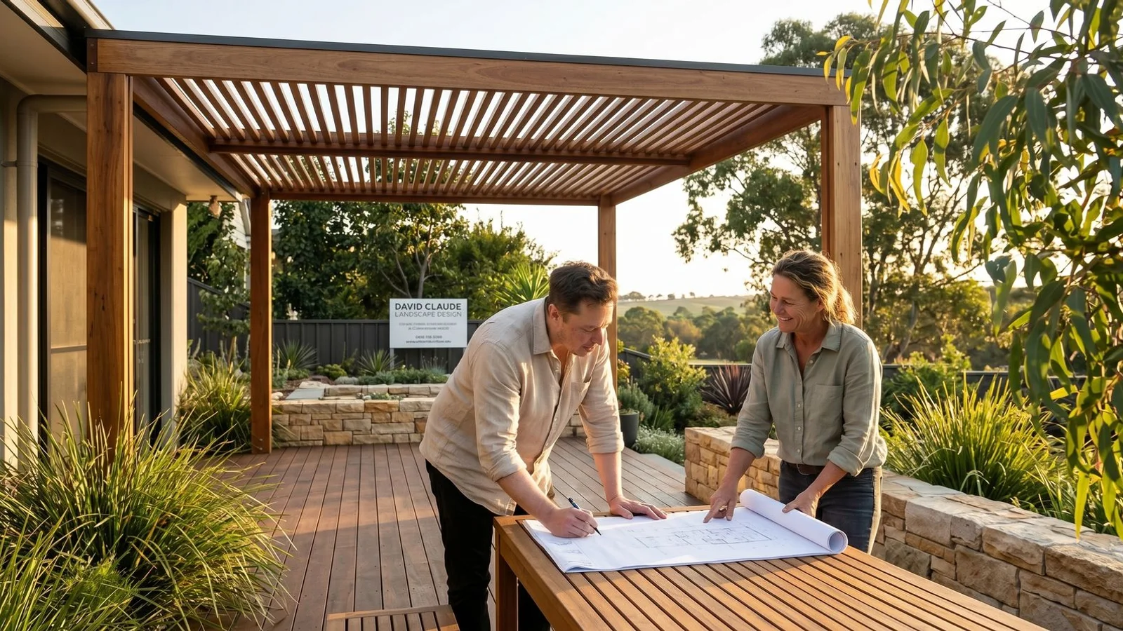 Attached timber pergola extending from house