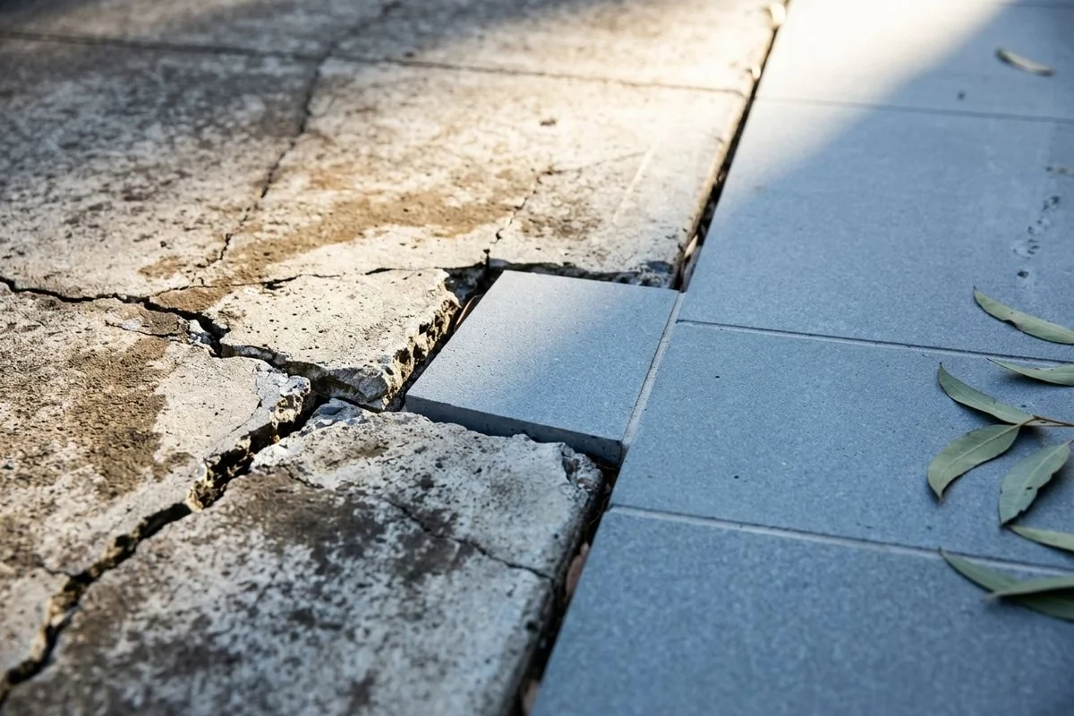 Old paving next to new paving