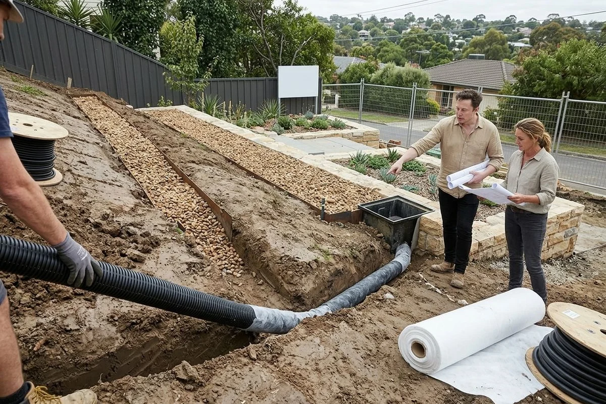 Slope drainage in progress