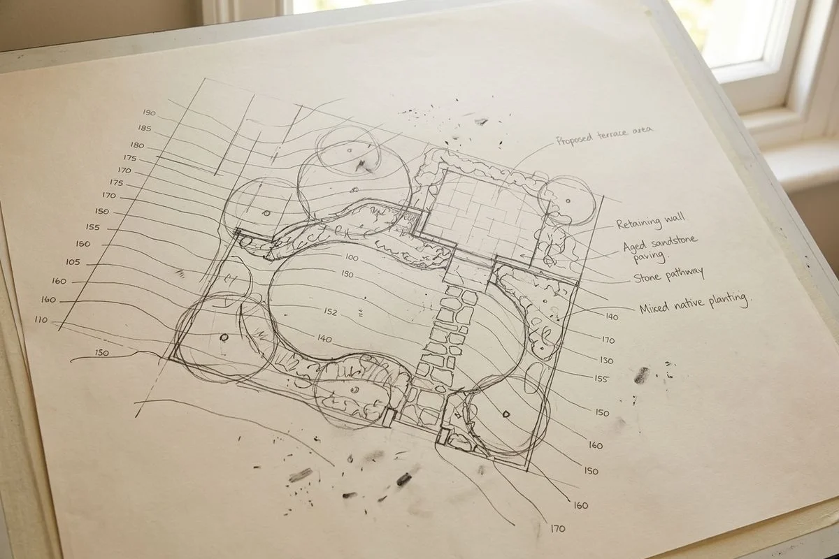 Contour survey with design sketch