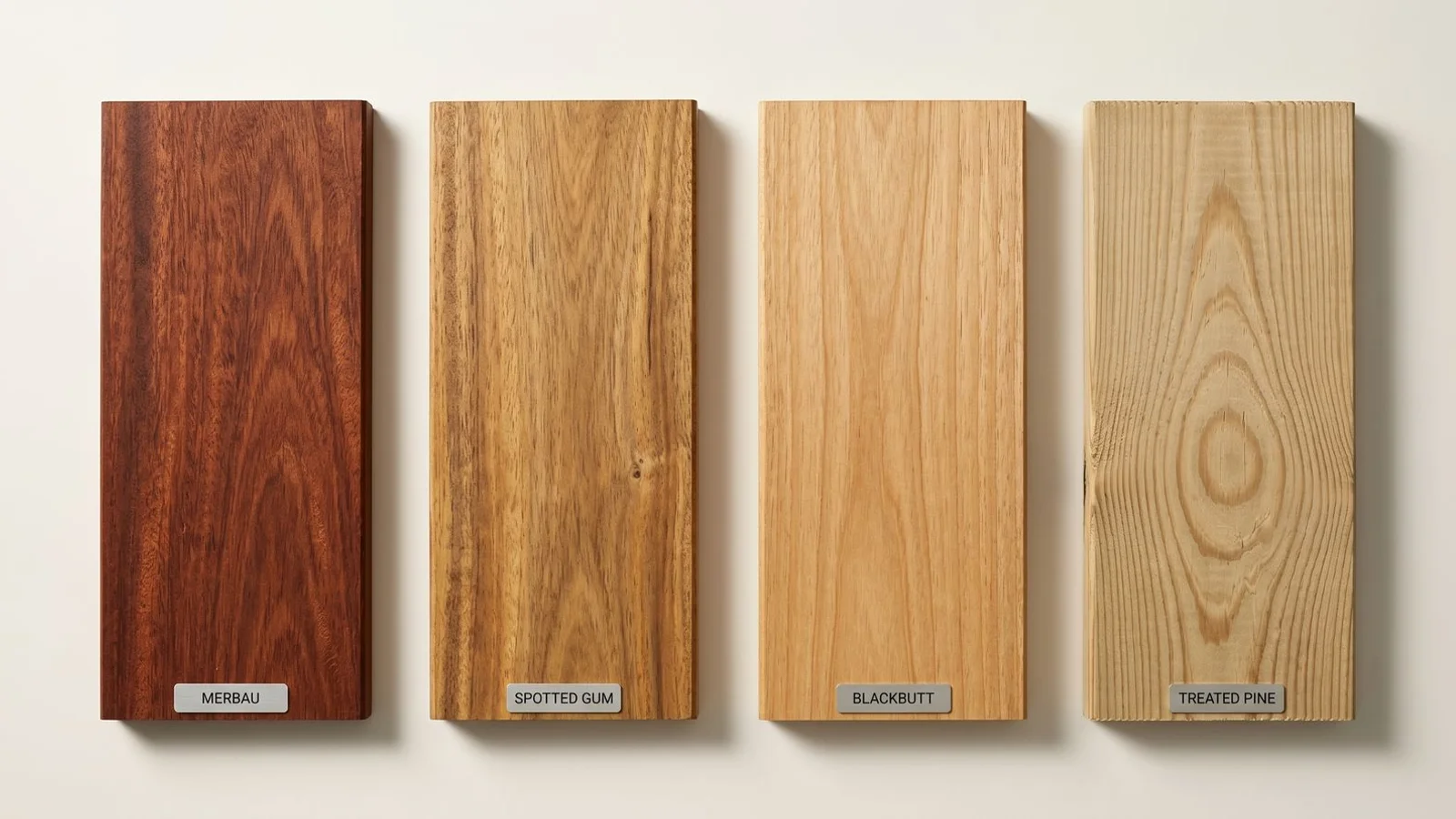 Four decking timber samples compared