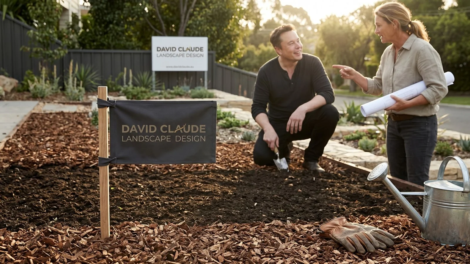 Freshly prepared garden bed with amended soil and mulch