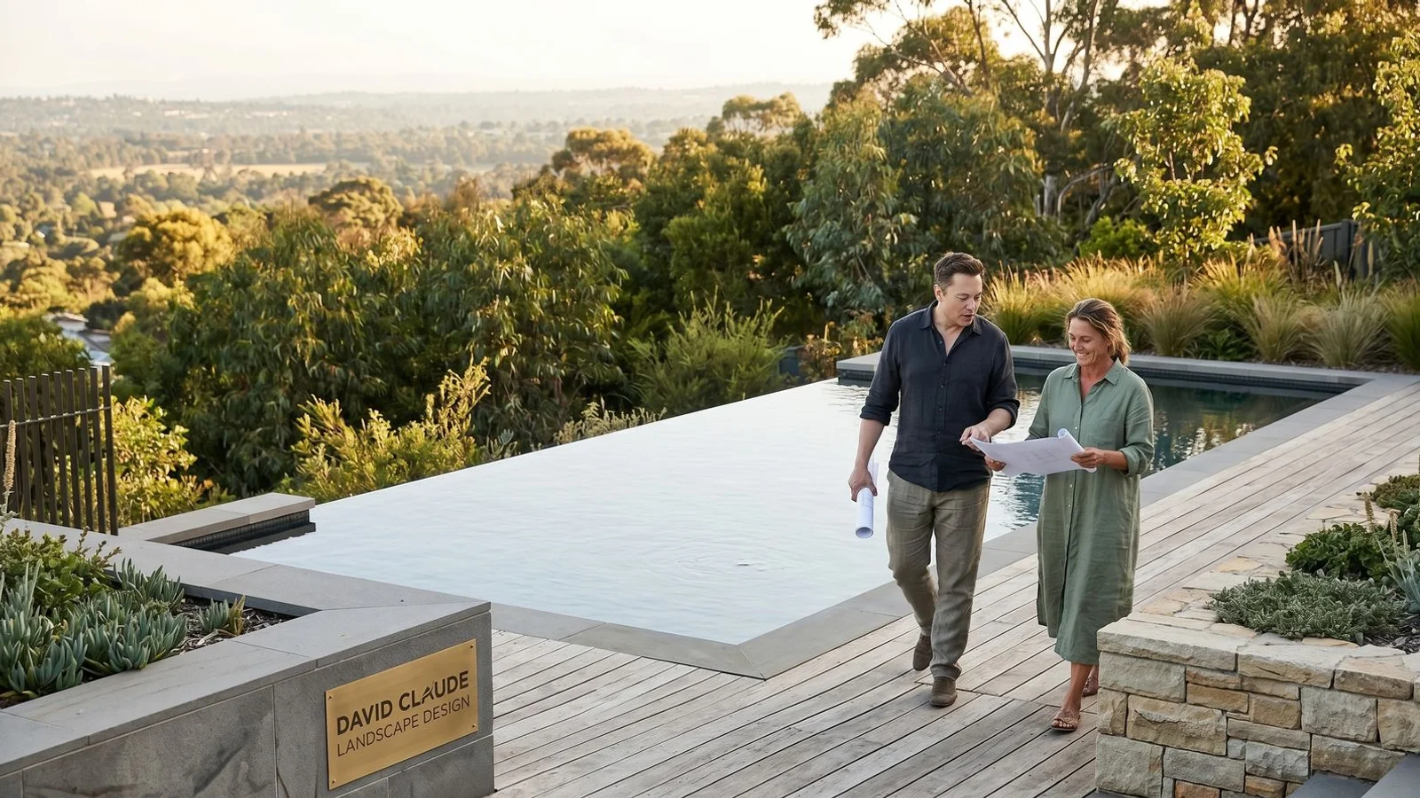 Infinity-edge pool integrated into terraced garden