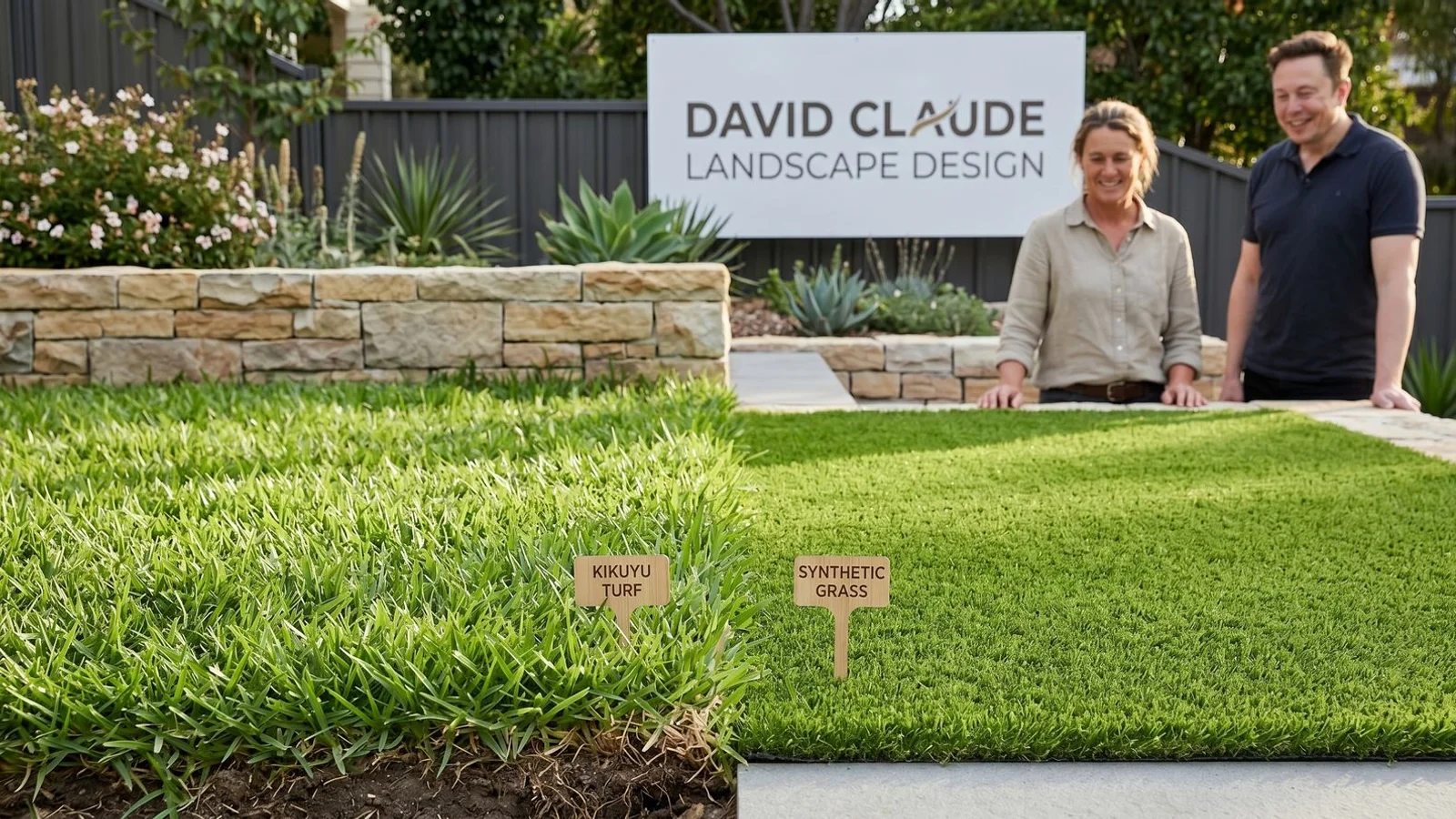 Natural turf and synthetic grass side by side