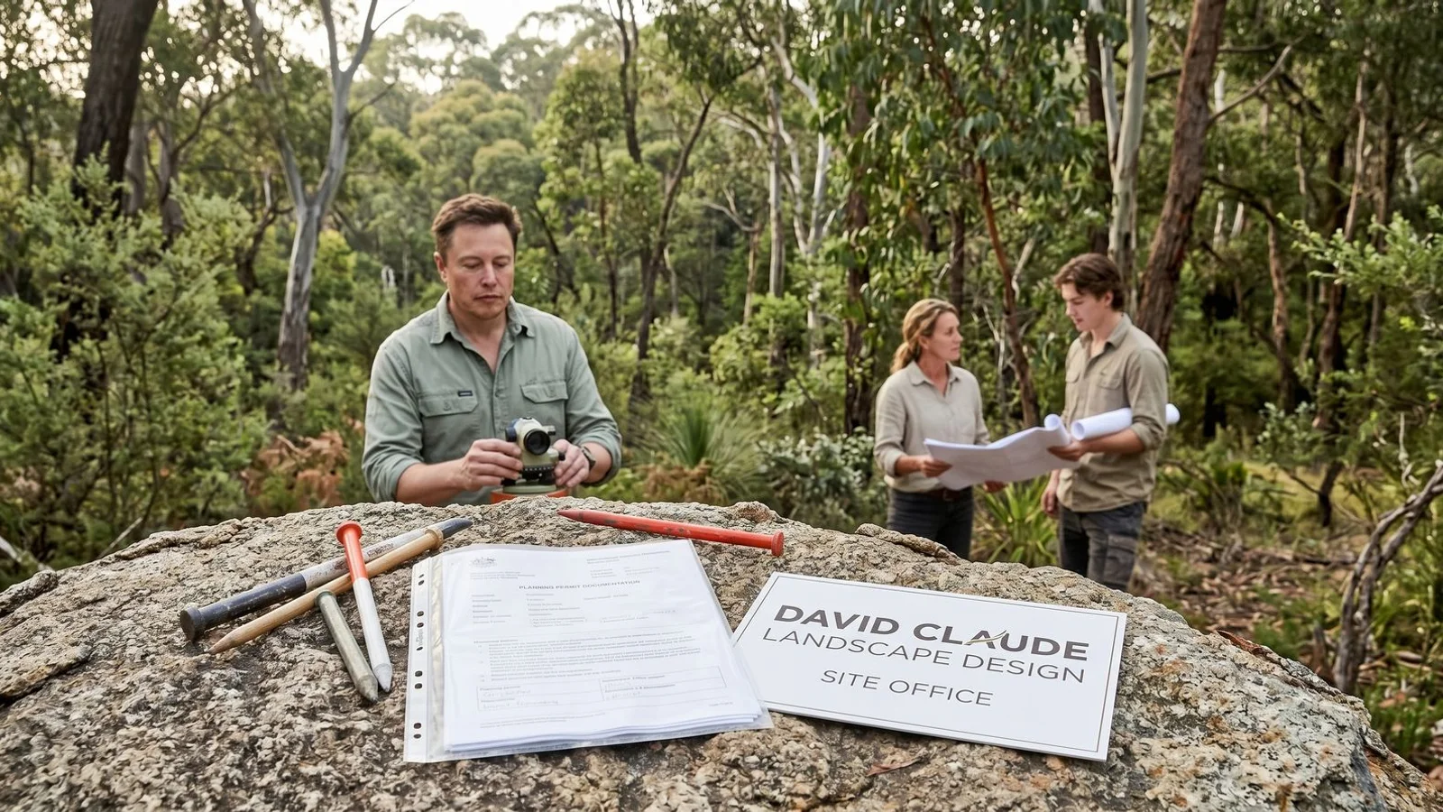 Nillumbik bush-block with surveyor peg and permit documentation