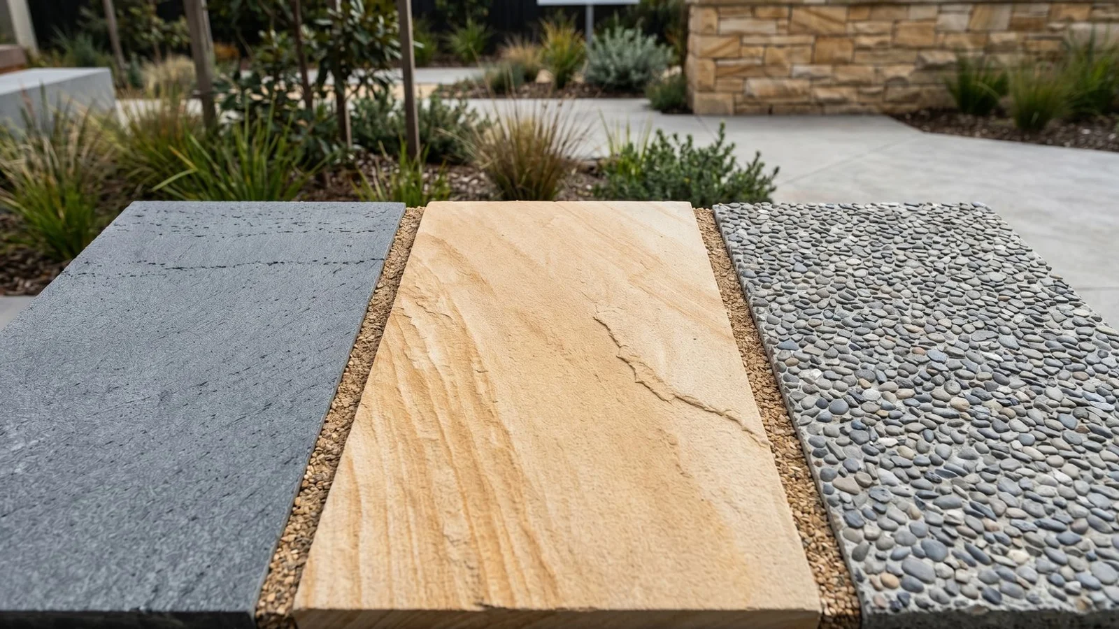 Three paving materials compared side by side